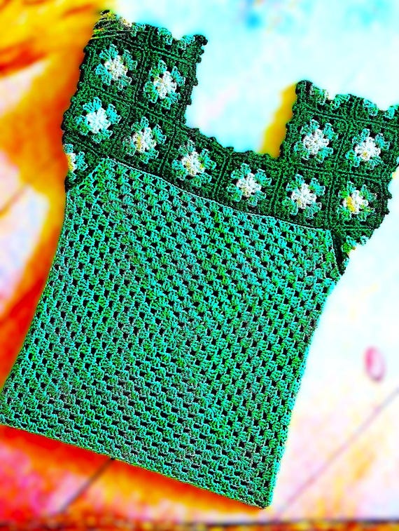 Patrón de blusa cuadrada de abuela tejida a crochet, descarga