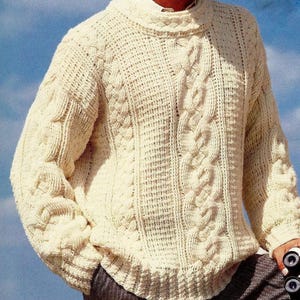Crocheted Men&#39;s Fisherman Cable Sweater Pattern Digital Download Vintage Crochet Pattern