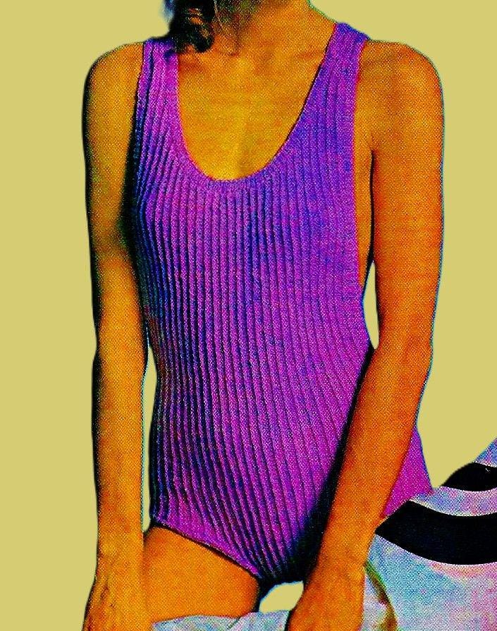 Knitted One Piece Swimsuit Pattern Digital Download Vintage
