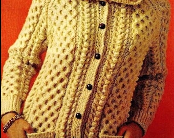 Knitted Fisherman Cable Cardigan Sweater Digital Download Vintage Knitting Pattern