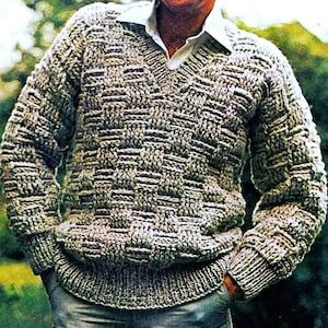 Crocheted Men&#39;s Basketweave Sweater Pattern Digital Download Vintage Crochet Pattern