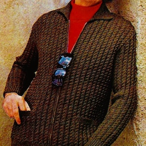 Patrón de chaqueta de punto para hombre, descarga digital, patrón de tejido vintage