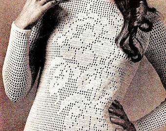 Crocheted Rose Top Pattern Digital Download Vintage Crochet Pattern
