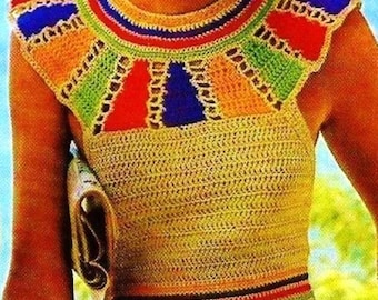 Crocheted Egyptian Yoke Halter Top Pattern Digital Download Vintage Crochet Pattern