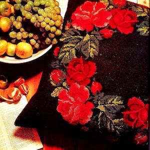 Cross Stitched or Needlepointed Victorian Roses Pillow Pattern Digital Download Vintage Needlework Chart