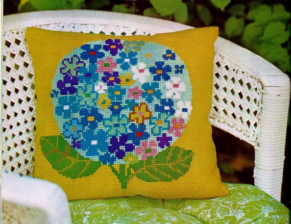 Hydrangea Needlepoint Pillow Digital Download Vintage Etsy