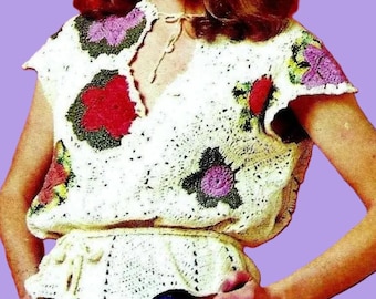 Crocheted Granny Square Top Pattern Digital Download Vintage Crochet Pattern