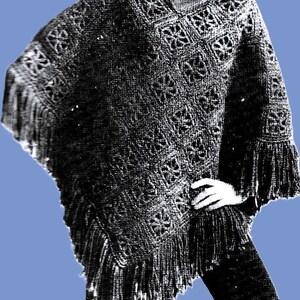 Easy Crocheted Granny Squares Poncho Pattern Digital Download Vintage Crochet Pattern