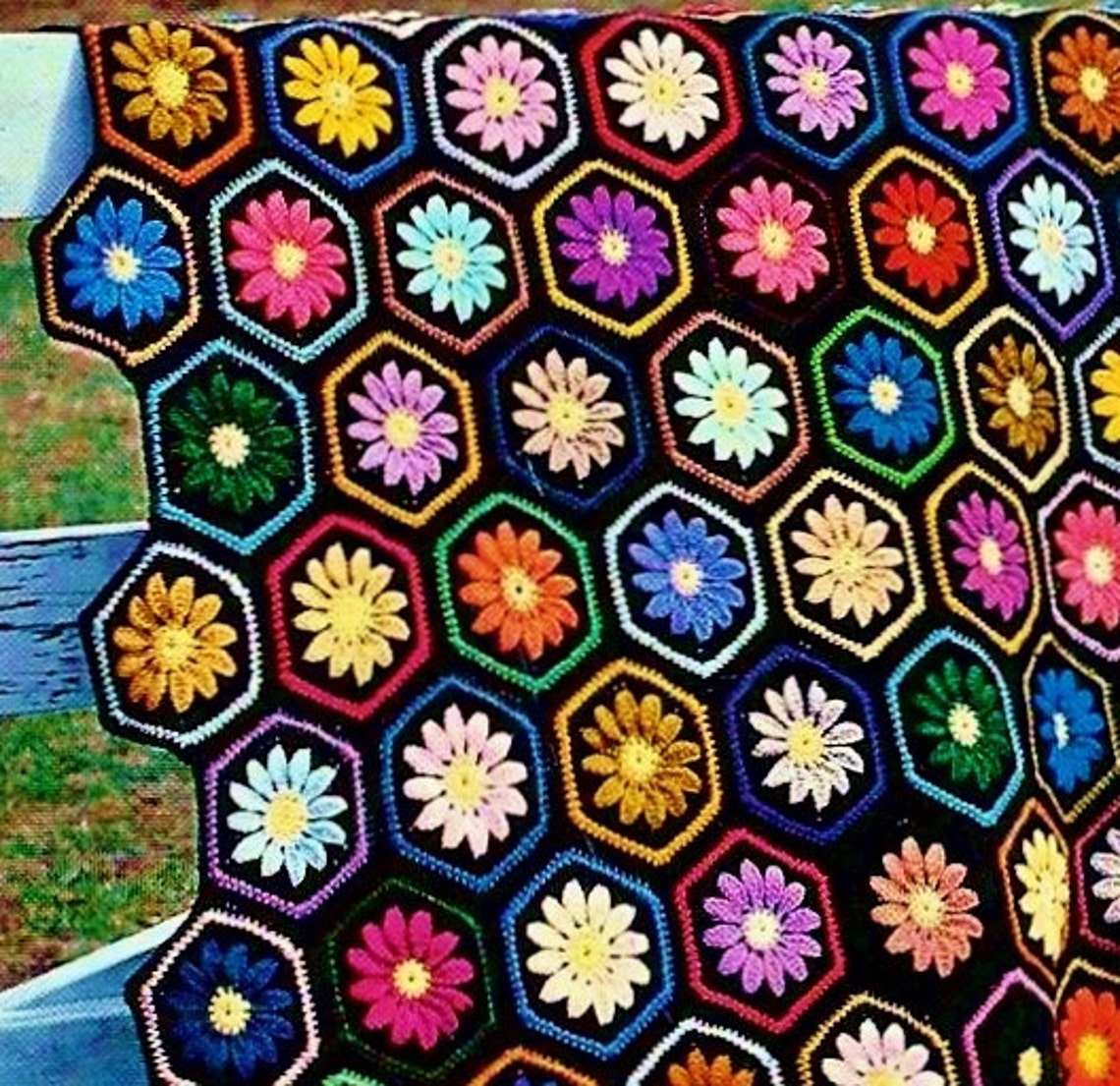 Daisy Afghan Vintage Crochet Pattern Instant Download Etsy