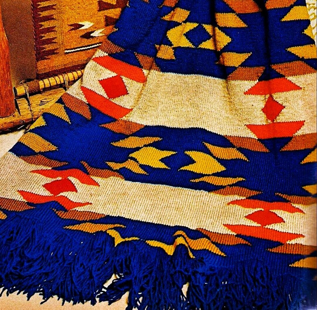 Knitted Navajo Blanket Afghan Pattern Digital Download Vintage Knitting ...