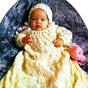 Strickmuster Taufkleid und Mütze Strickmuster Digital Download Vintage Strickmuster