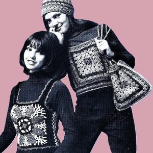 Patrones de chalecos de crochet con gorro y bolso de hombro. Descarga digital. Patrones de crochet vintage.