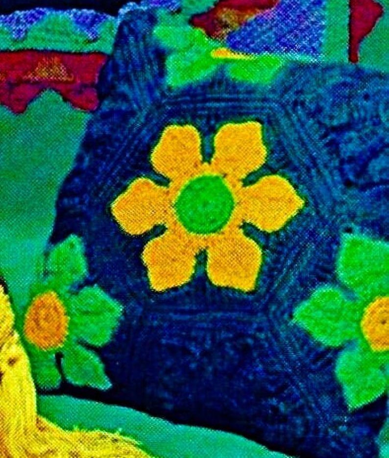 Gehäkelte Blume Oma Quadrat Kissen Muster Digital Download Vintage Häkelanleitung Bild 1