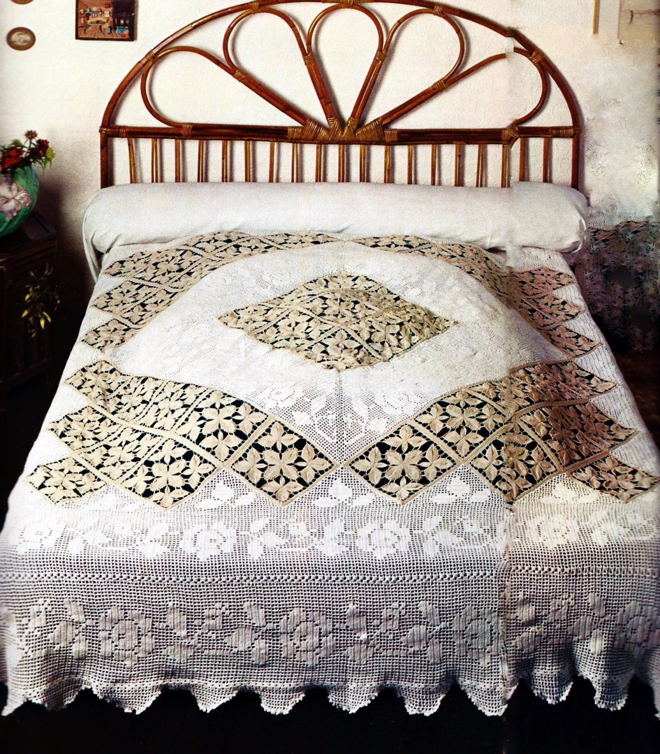 Heirloom Filet Lace Bedspread Vintage Crochet Pattern Instant Etsy