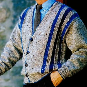Knitted Men&#39;s Cardigan Sweater Pattern Digital Download Vintage Knitting Pattern