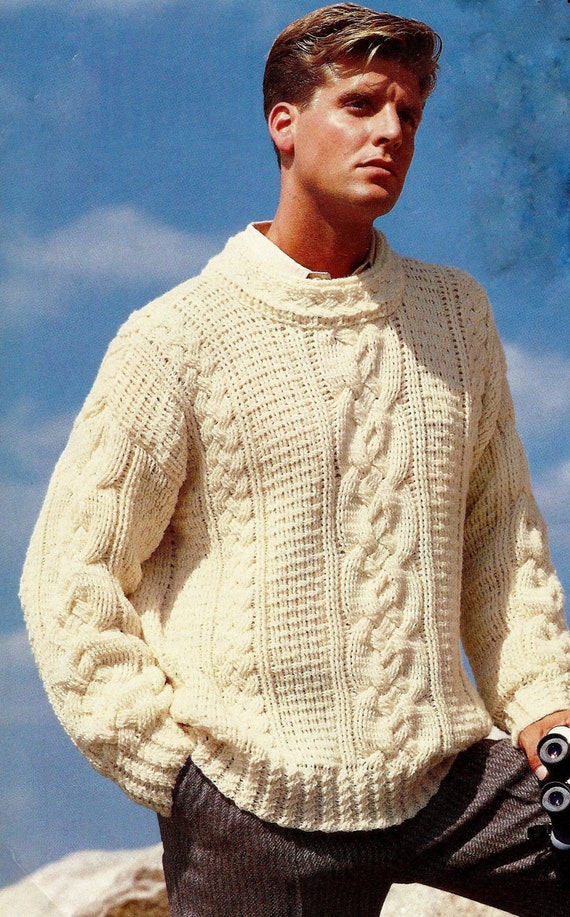 Crocheted Men's Fisherman Cable Sweater Pattern Digital Download Vintage  Crochet Pattern 