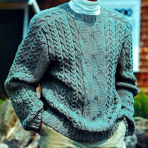 Knitted Men&#39;s Guernsey and Cable Knit Sweater Pattern Digital Download Vintage Knitting Pattern