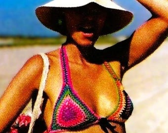 Crocheted Bikini Bra and Two Hat Covers Patterns Digital Download Vintage Crochet Pattern