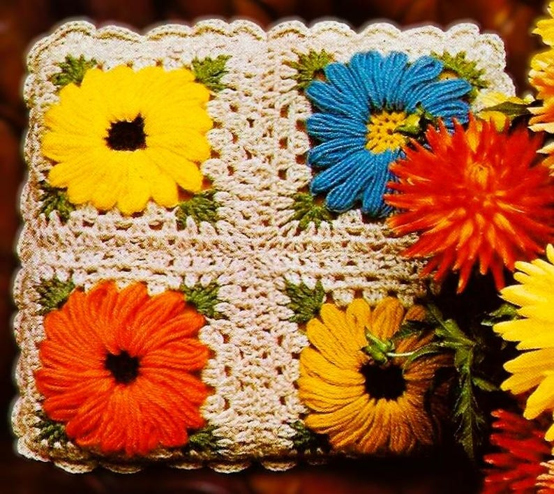 Patrón de almohada cuadrada de abuela tejida a crochet, descarga digital, patrón de crochet vintage imagen 1