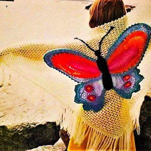 Crocheted Butterfly Shawl Pattern Digital Download Vintage Crochet Pattern