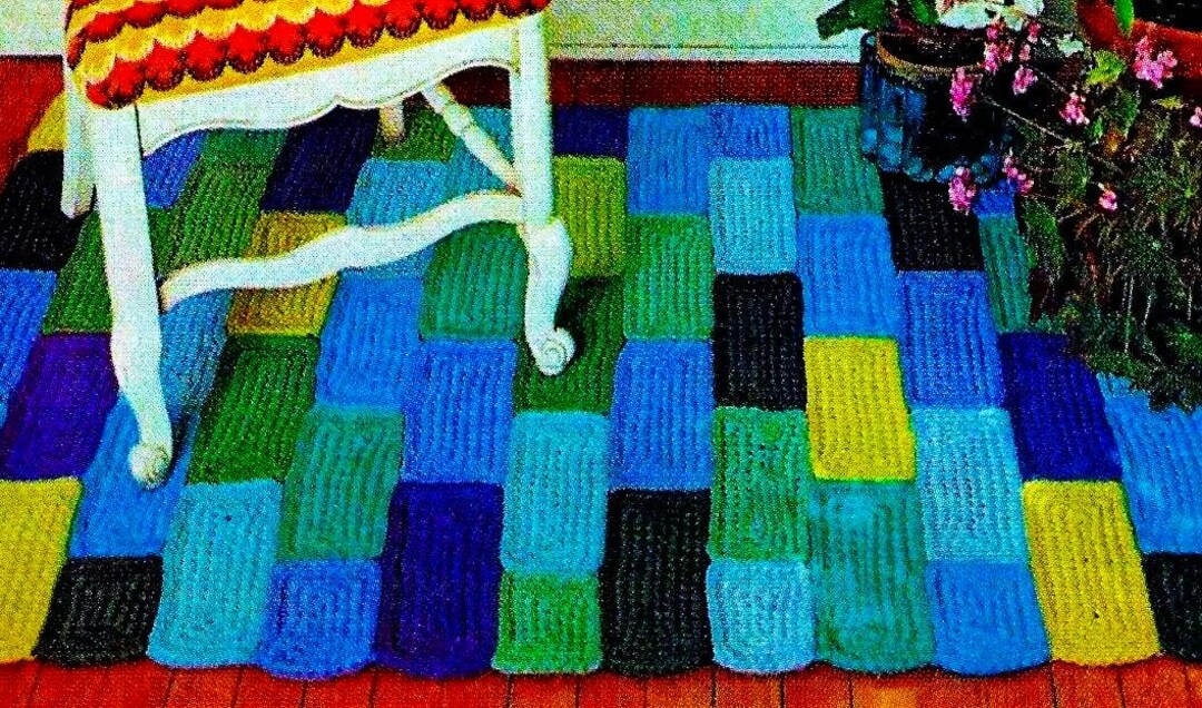 Granny Square Style Rag Rug Crocheted Granny Squares Rug Pattern Digital Download Vintage Crochet ...