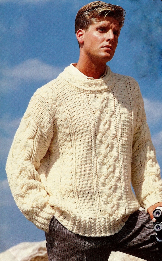 Men's Crochet Fisherman Sweater Vintage Crochet Pattern | Etsy