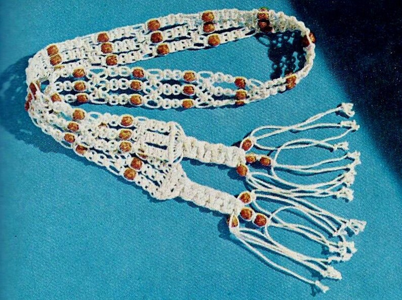 Ceinture Macramé Boho Réversible Blanc Et Marron Doré - Largeur 0,5", Occasion