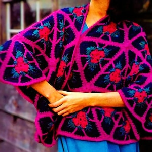 Crocheted Granny Square Shawl Pattern Digital Download Vintage Crochet Pattern