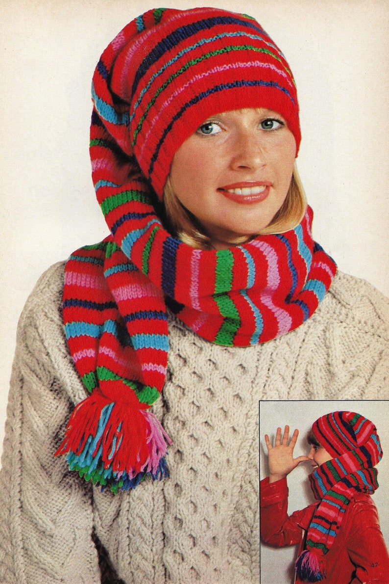 Knitted Stocking Cap Digital Download Vintage Knitting Pattern Etsy