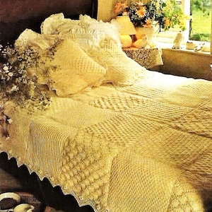 Knitted Sampler Bedspread and Matching Pillow Patterns Digital Download Vintage Knitting Patterns