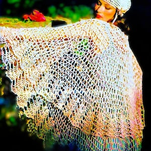 Crocheted Shawl or Tablecloth and Beret Patterns Digital Download Vintage Crochet Pattern