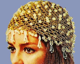 Modèle de chapeau en or et cristal au crochet, téléchargement numérique, motif au crochet vintage