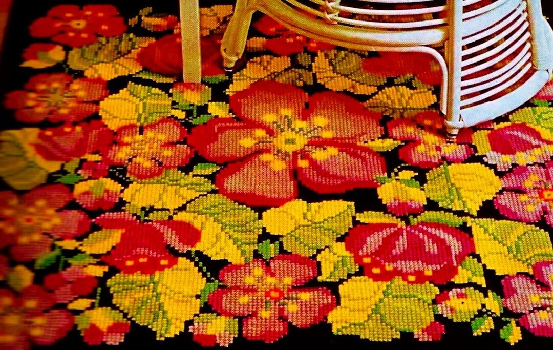 Cross-stitched or Needlepointed Apple Blossom Rug Pattern Chart Digital ...