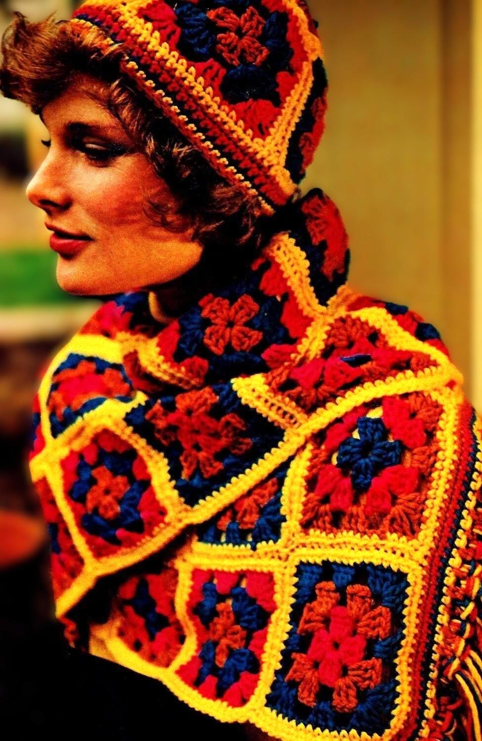 Hand Crafted Vintage Granny Squares Crochet Hat Scarf Combination Tassels Unique Crochet Granny Square Scarf Hat Set – Passion Jewelz Studio main image 3