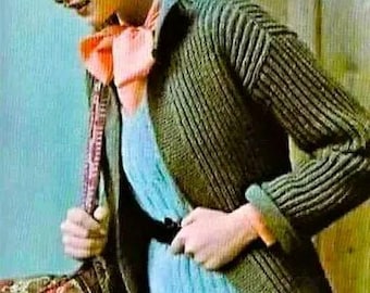 Easy Knitted Cardigan Sweater Pattern Digital Download Vintage Knitting Pattern