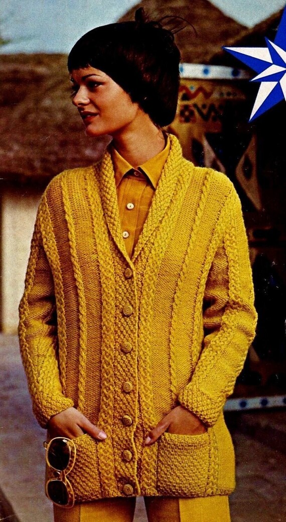 Knitted Irish Cable Cardigan Sweater Pattern Digital Download Vintage Knitting Pattern Etsy