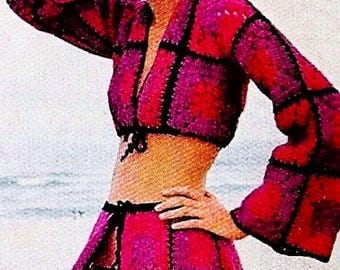 Crocheted Granny Square Skirt and Top Patterns Digital Download Vintage Crochet Pattern