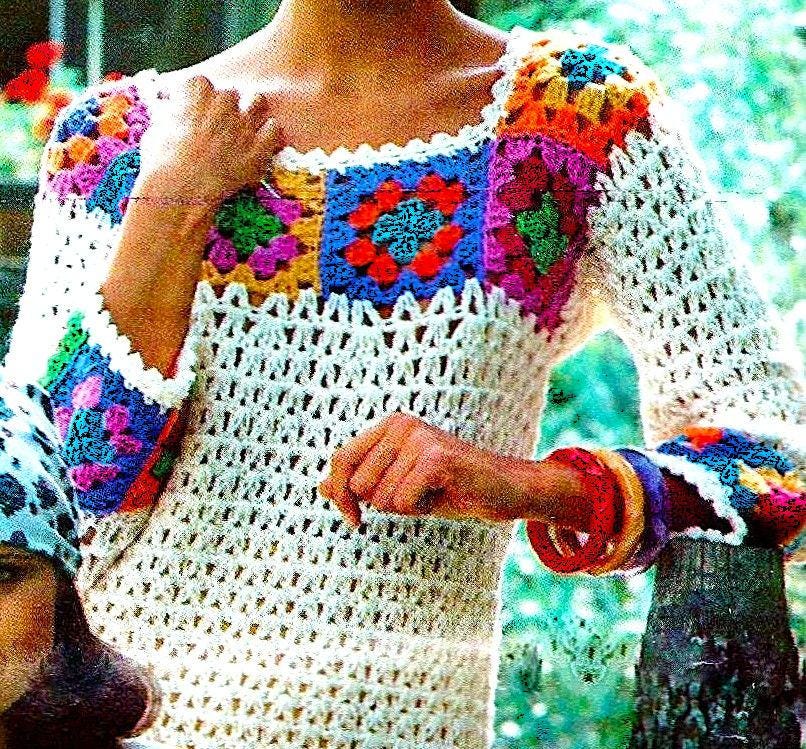 Blusa Tejida Con Cuadros Ganchillo Crochet Granny Blusas Tejidas
