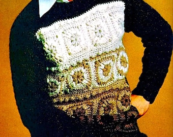 Crocheted Men's Granny Square Sweater Pattern Digital Download Vintage Crochet Pattern