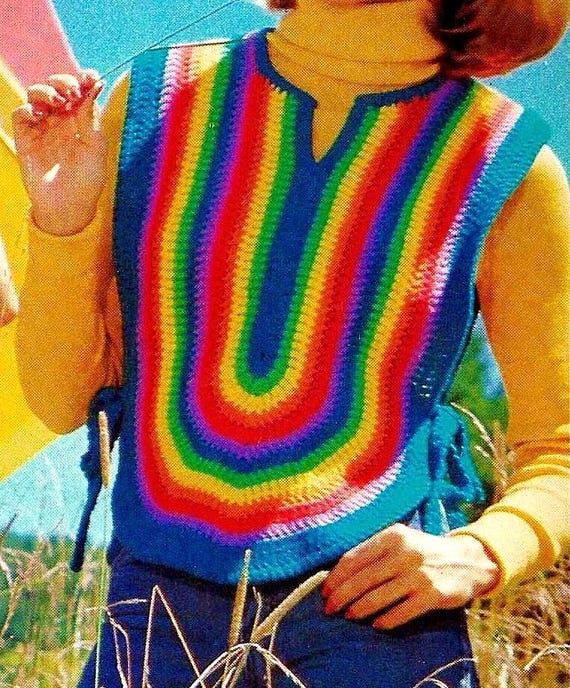 Crocheted Rainbow Vest Pattern Digital Download Vintage Crocheted Rainbow Vest Pattern Digital Download Vintage