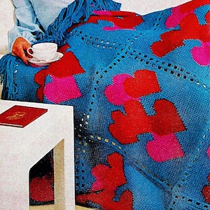 Crocheted Hearts Afghan Pattern Digital Download Vintage Crochet Pattern
