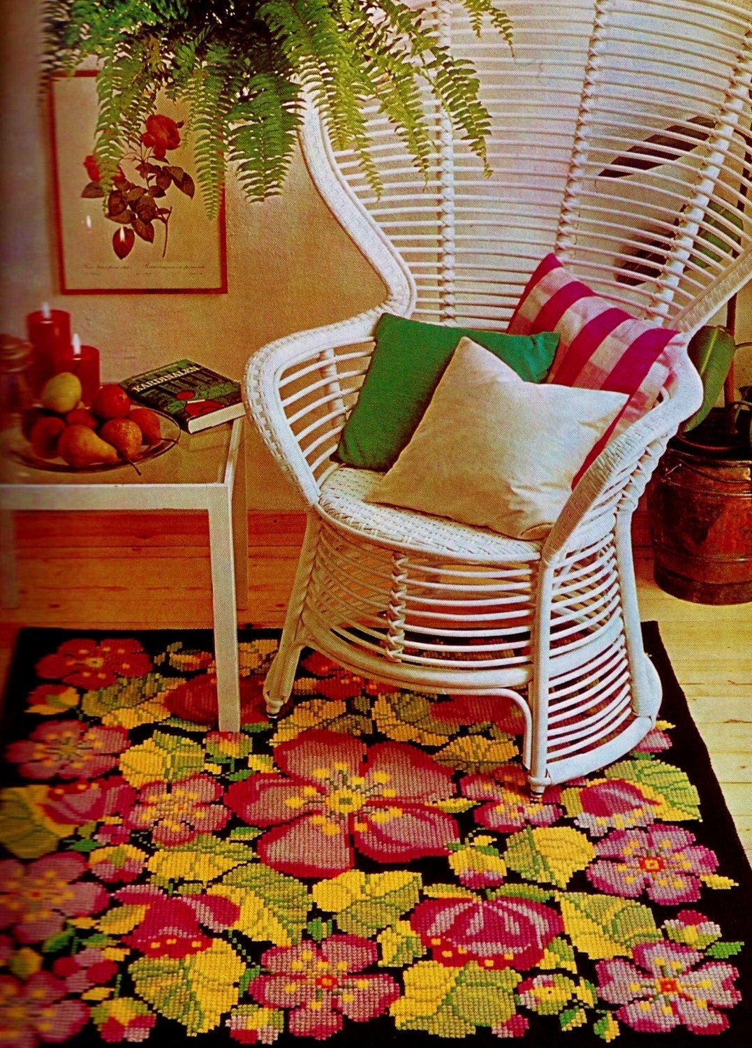 Cross-stitched or Needlepointed Apple Blossom Rug Pattern Chart Digital ...