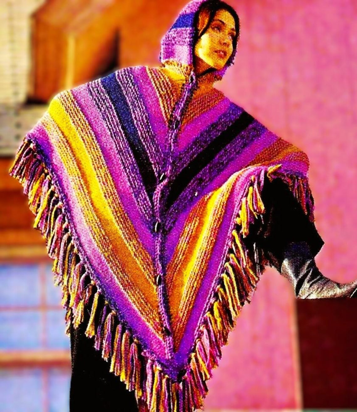 Knitted Hooded Poncho With Cap Patterns Digital Download Vintage ...