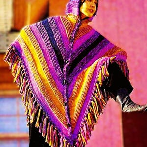 Knitted Hooded Poncho with Cap Patterns Digital Download Vintage Knitting Pattern