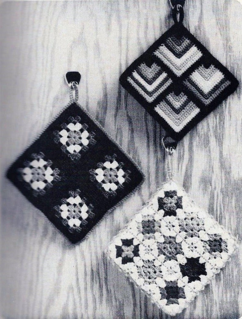 Crocheted Granny Square Pot Holders Patterns Digital Download Vintage Crochet Pattern image 1
