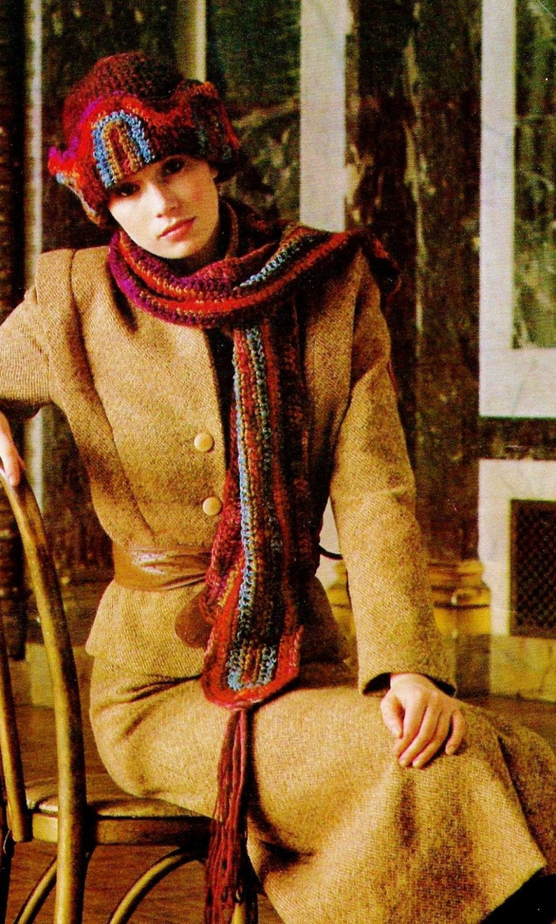 Tibetan Hat and Scarf Vintage Crochet Pattern Instant Download