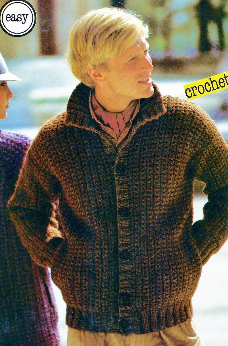 Crocheted and Knitted Men's Jacket Pattern Digital Download Vintage Crochet and Knit Pattern image 1