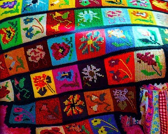 Crocheted Flower Embroidered Afghan Pattern Digital Download Vintage Crochet Pattern