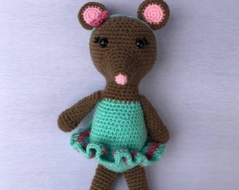 Crocheted mouse ballerina toy