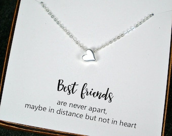 Heart Charm Necklace, Sterling Silver, Best Friend Gift, BFF Jewelry, Long Distance Friendship, Friend Birthday Gift, Gift for Her, Women